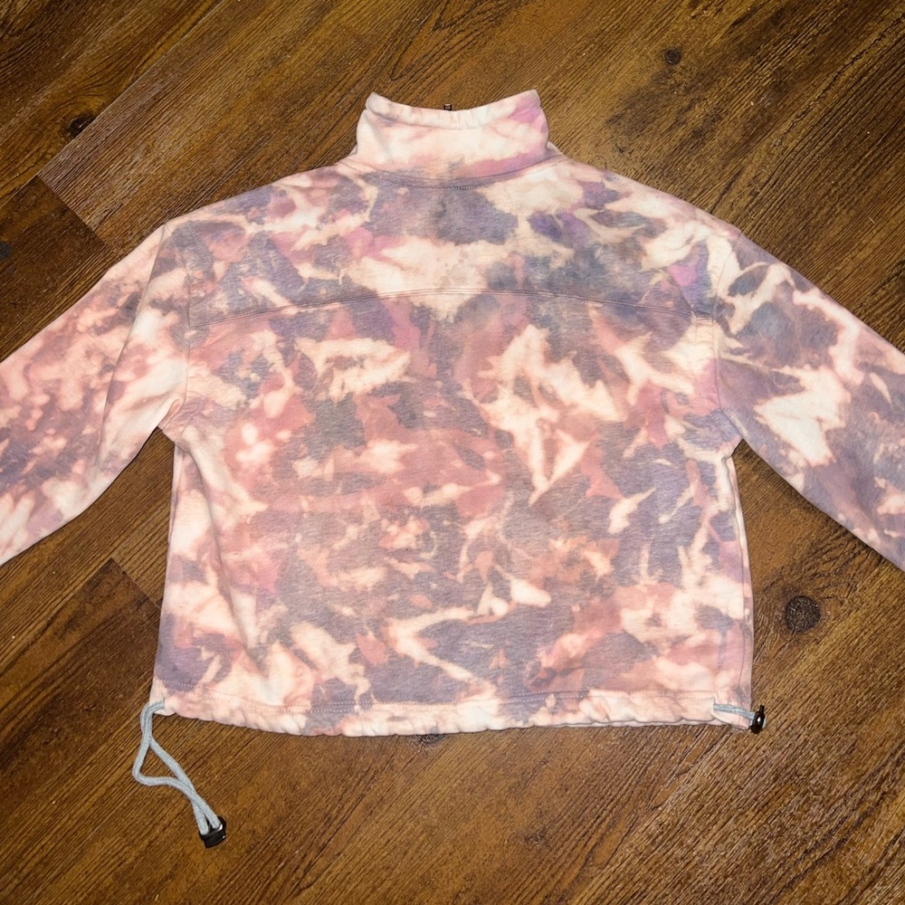 Gray Pink Colorful Acid Wash Quarter Zip Crop Long Sleeve Boho Pullover Size M - Picture 9 of 13